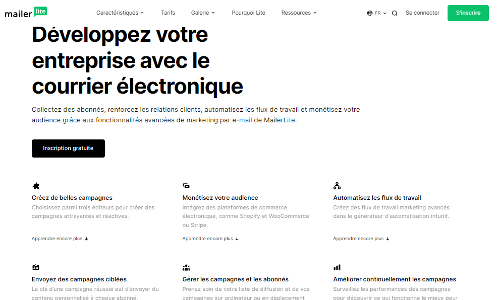 MailerLite: Fonctionnalités